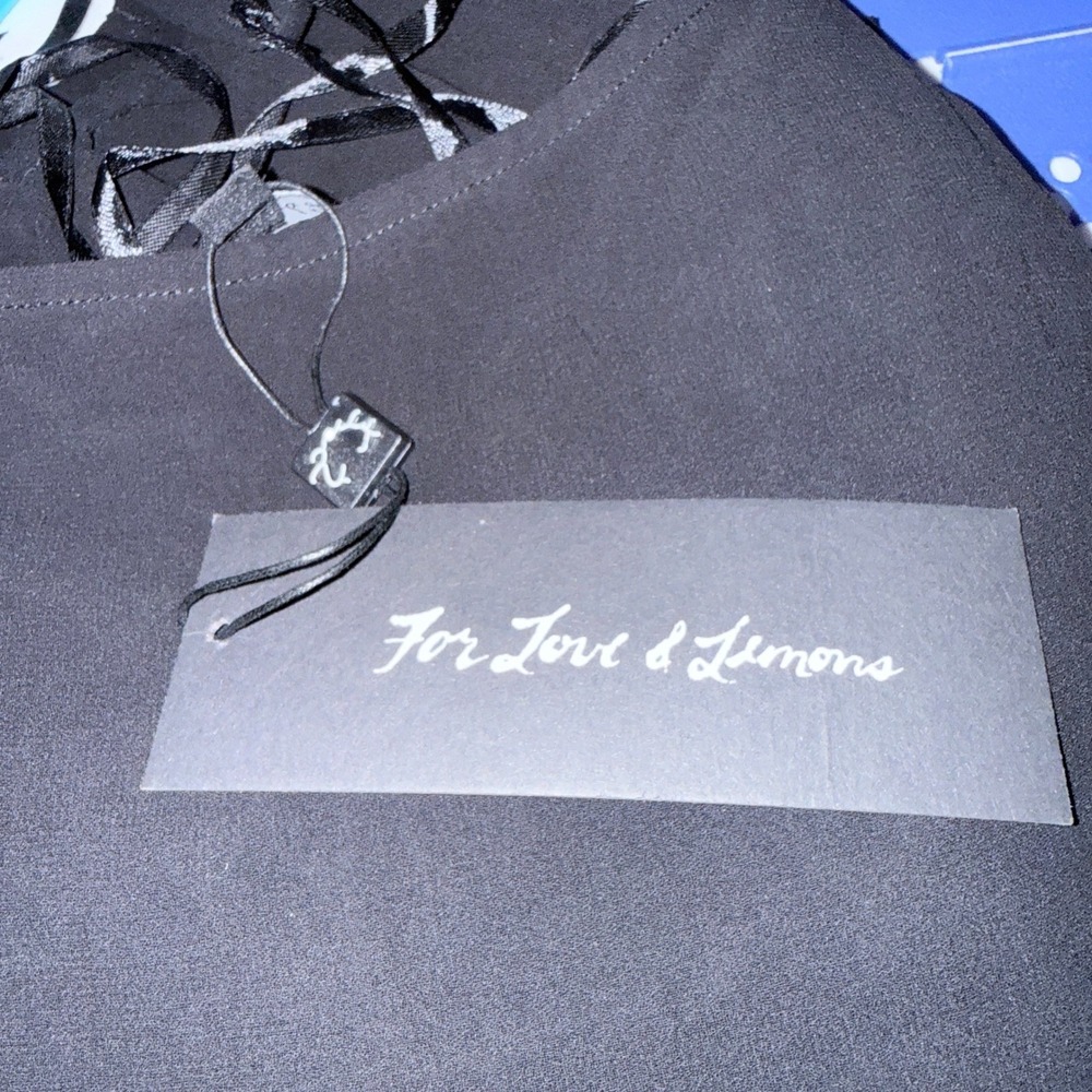 For Love & Lemons Blouse Women L Black Good Floral Embroidered Boho Ribbon Tie - Picture 14 of 14